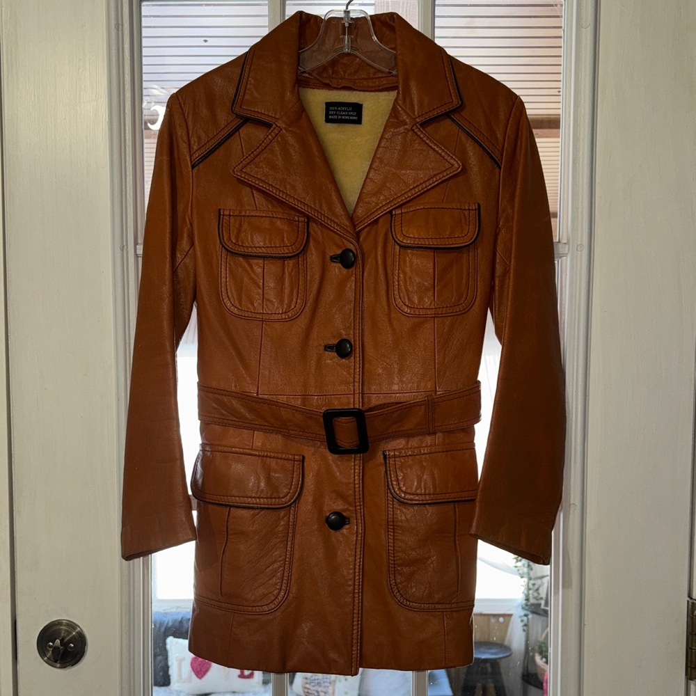 Vintage Brown Womens Leather Jacket with Belt & Removable Faux Fur Vest Small - Picture 2 of 16